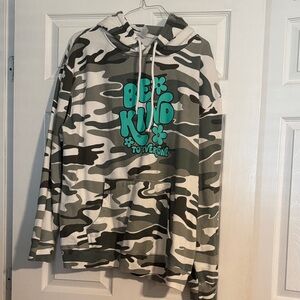 Camouflage Hoodie with 'Be Kind' Graphic
